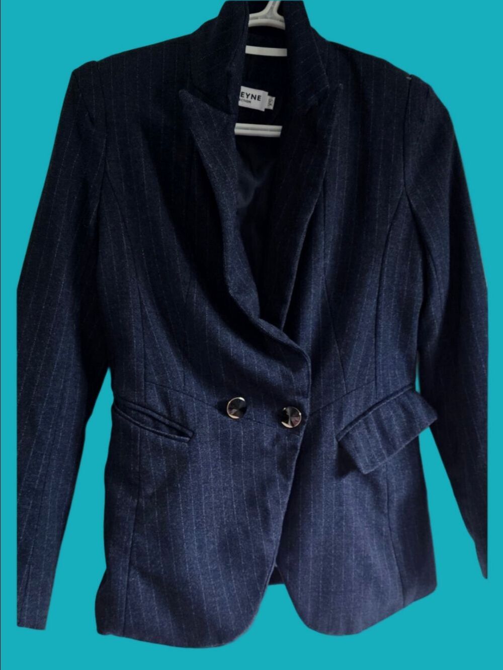 4/$67 Deal! Women's Navy Pinstripe Double-Button Blazer